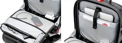 1x Laptopfach | 1x Dokumentenfach | 1x Reißverschlussfach | 1x Netzfach mit Reißverschluss | 3x flexible Innentaschen