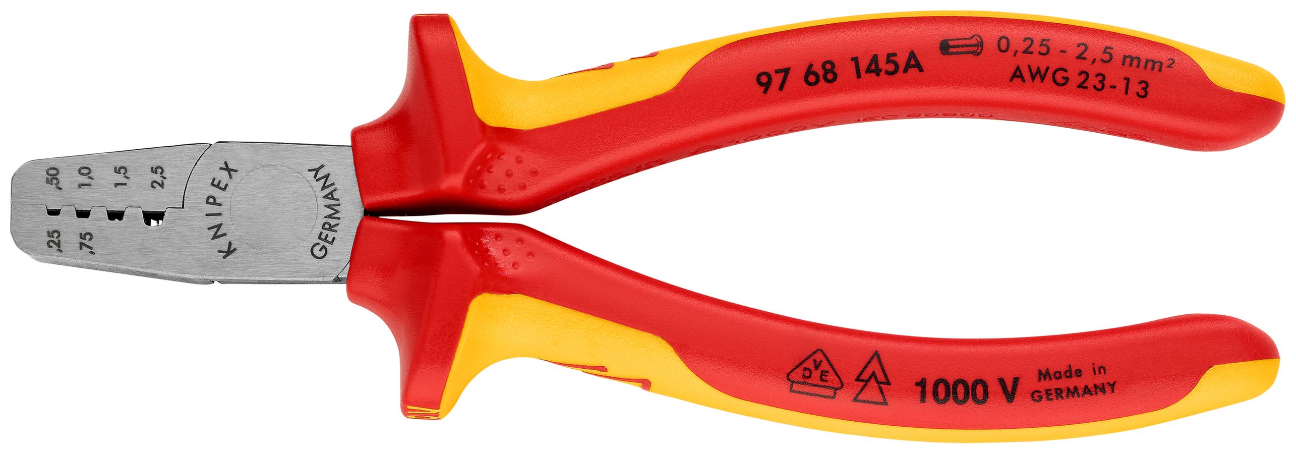 Crimping Pliers for Wire Ferrules-1000V Insulated | KNIPEX Tools