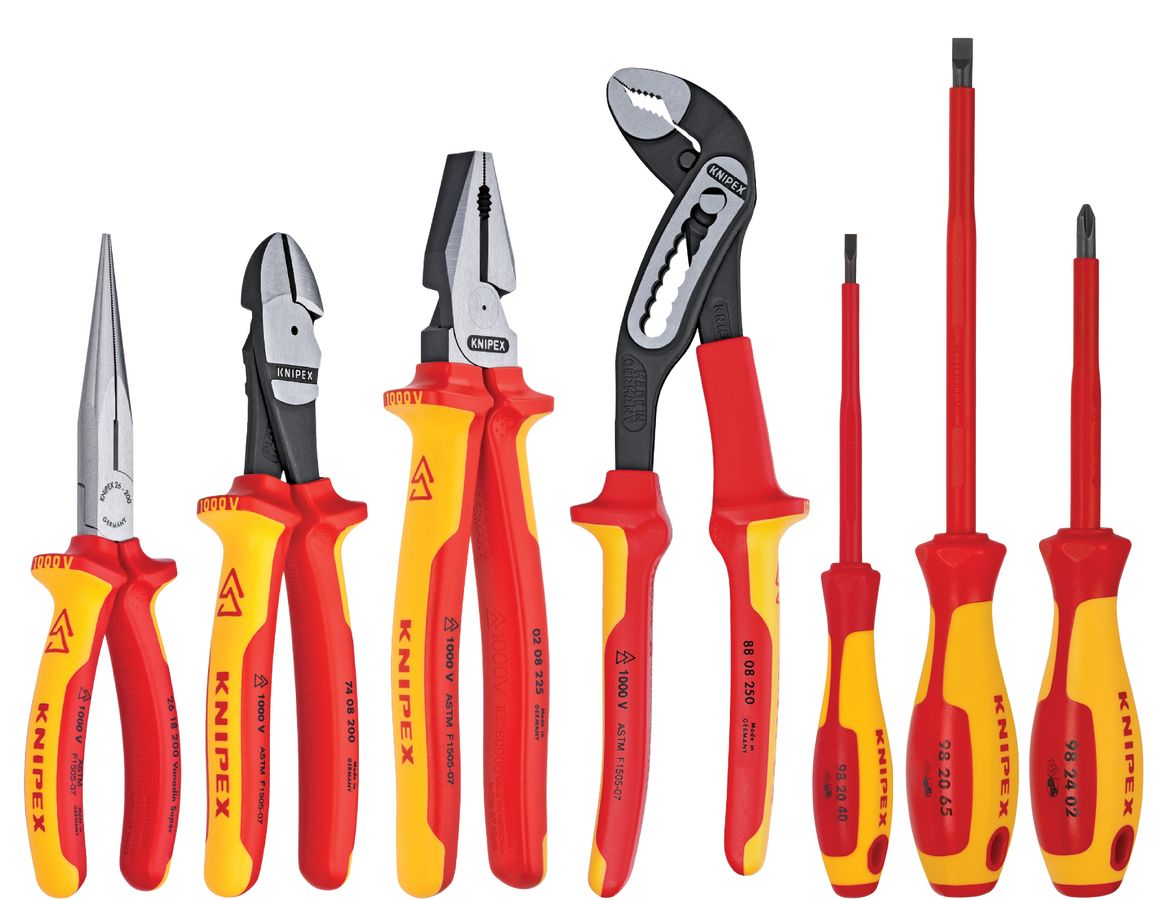 7 Pc Pliers and Screwdriver Tool Set-1000V Insulated in Tool Roll | KNIPEX  Tools