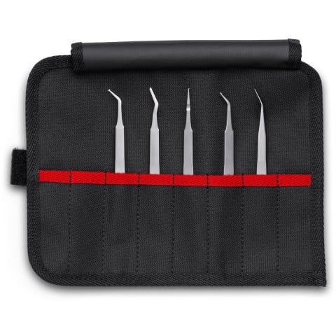 5 Pc Stainless Steel Tweezers Set in Tool Roll-SMD | KNIPEX Tools