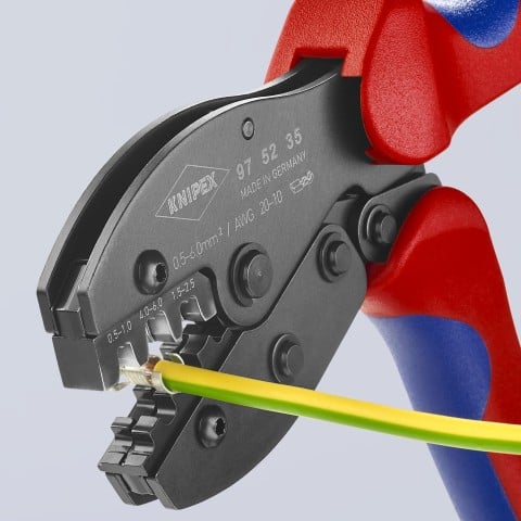KNIPEX PreciForce® Crimping Pliers For Non-Insulated Open Plug-Type Connectors (Plug Width 4.8 and 6.3 mm) | 97 52 35
