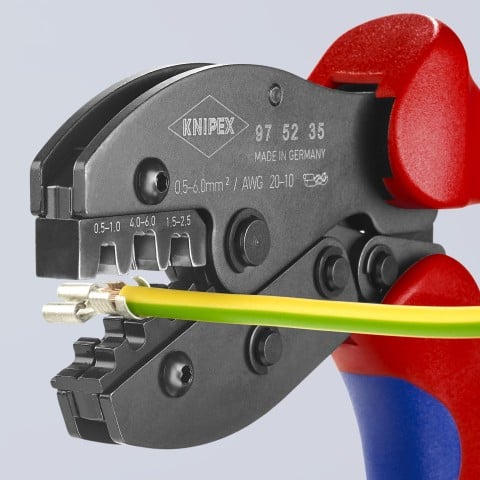 KNIPEX PreciForce® Crimping Pliers For Non-Insulated Open Plug-Type Connectors (Plug Width 4.8 and 6.3 mm) | 97 52 35