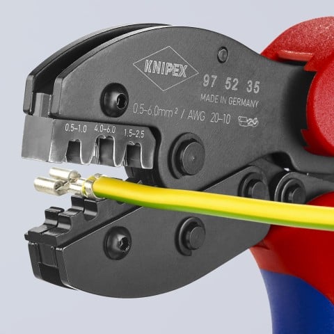 KNIPEX PreciForce® Crimping Pliers For Non-Insulated Open Plug-Type Connectors (Plug Width 4.8 and 6.3 mm) | 97 52 35